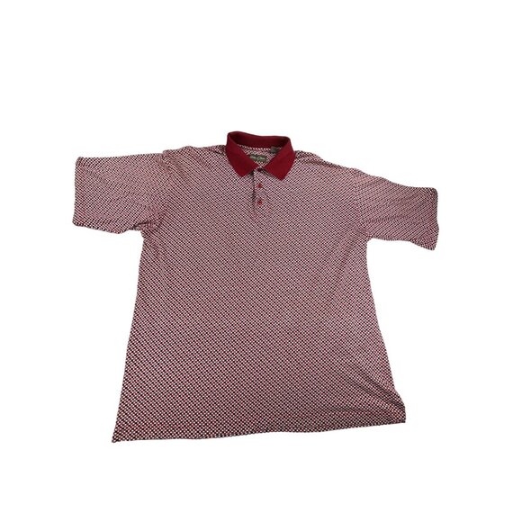 Bobby Chan Polo Shirt XXL Red Geometric 70% Silk 30% Cotton Short Sleeves - Picture 2 of 8